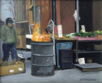 Man at fire barrel in Italian Market, South Philadelphia
