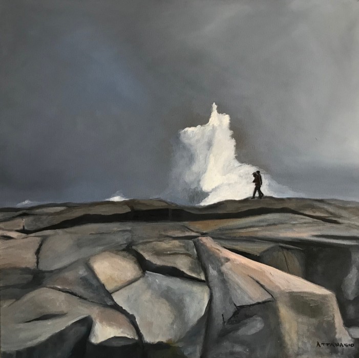 rocky coastline with crashing wave